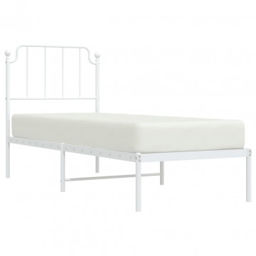 Cadru de pat metalic cu tăblie, alb, 75x190 cm - Img 3