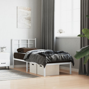 Cadru de pat metalic cu tăblie, alb, 80x200 cm - Img 3