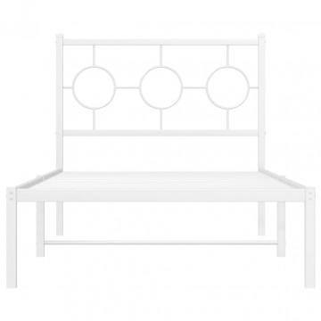 Cadru de pat metalic cu tăblie, alb, 90x190 cm - Img 8