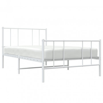 Cadru de pat metalic cu tăblie de cap/picioare, alb, 100x190 cm - Img 3