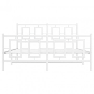 Cadru de pat metalic cu tăblie de cap/picioare, alb, 140x190 cm - Img 8