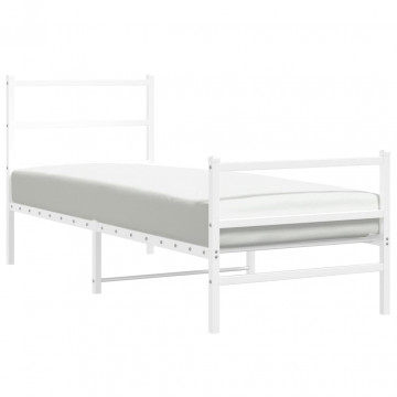 Cadru de pat metalic cu tăblie de cap/picioare alb, 80x200 cm - Img 3