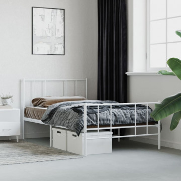 Cadru de pat metalic cu tăblie de cap/picioare, alb, 90x190 cm - Img 4