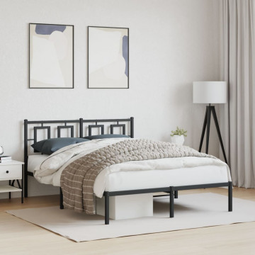 Cadru de pat metalic cu tăblie, negru, 140x190 cm - Img 3
