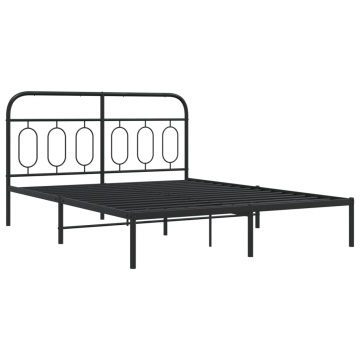 Cadru de pat metalic cu tăblie, negru, 140x200 cm - Img 2
