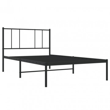 Cadru de pat metalic cu tăblie, negru, 75x190 cm - Img 8