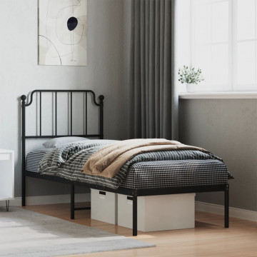 Cadru de pat metalic cu tăblie, negru, 80x200 cm - Img 1