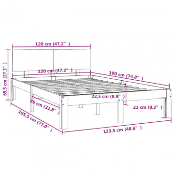 Cadru de pat mic dublu 4FT, 120x190 cm, lemn masiv - Img 7
