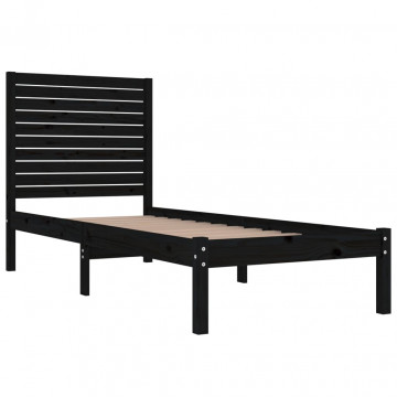 Cadru de pat mic single, negru, 75x190 cm, lemn masiv - Img 4