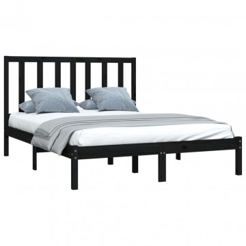 Cadru de pat, negru, 120x200 cm, lemn masiv de pin - Img 3