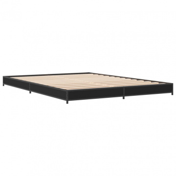 Cadru de pat, negru, 135x190 cm, lemn prelucrat și metal - Img 5