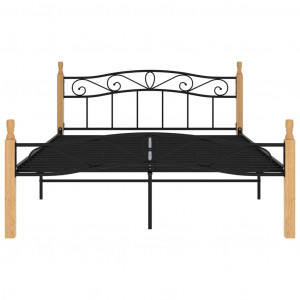Cadru de pat, negru, 140x200 cm, metal și lemn masiv de stejar - Img 3