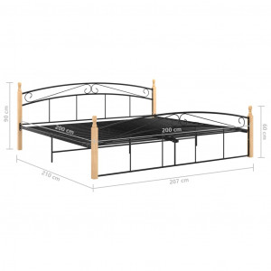 Cadru de pat, negru, 200x200 cm, metal și lemn masiv de stejar - Img 5