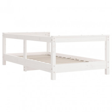 Cadru de pat pentru copii, alb, 70x140 cm, lemn masiv de pin - Img 5