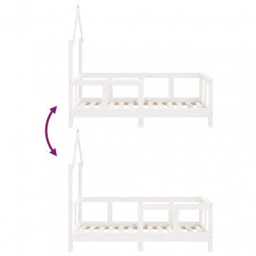 Cadru de pat pentru copii, alb, 70x140 cm, lemn masiv de pin - Img 7