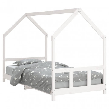 Cadru de pat pentru copii, alb, 90x200 cm, lemn masiv de pin - Img 2