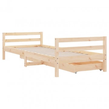 Cadru de pat pentru copii cu sertare, 90x190 cm, lemn masiv pin - Img 6