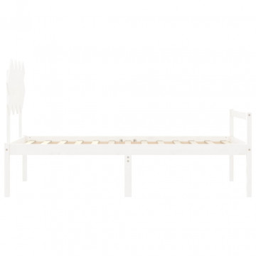 Cadru de pat senior cu tăblie, 90x200 cm, alb, lemn masiv - Img 6