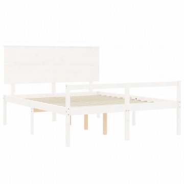 Cadru de pat senior cu tăblie, alb, king size, lemn masiv - Img 8