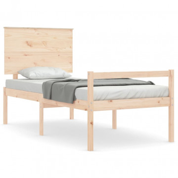 Cadru de pat senior cu tăblie single mic, lemn masiv - Img 2