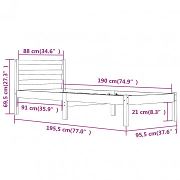Cadru de pat Single 3FT, alb, 90x190 cm, lemn masiv de pin - Img 7