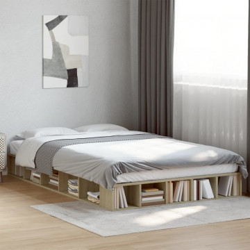 Cadru de pat, stejar sonoma, 120x200 cm, lemn prelucrat - Img 3