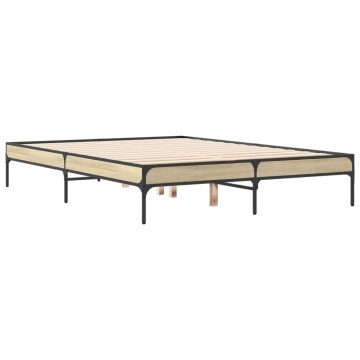 Cadru de pat, stejar sonoma, 140x190cm, lemn prelucrat și metal - Img 2