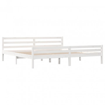 Cadru de pat Super King 6FT, alb, 180x200 cm, lemn masiv - Img 4