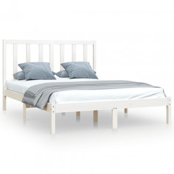 Cadru pat, alb, 140x190 cm, lemn masiv de pin - Img 2