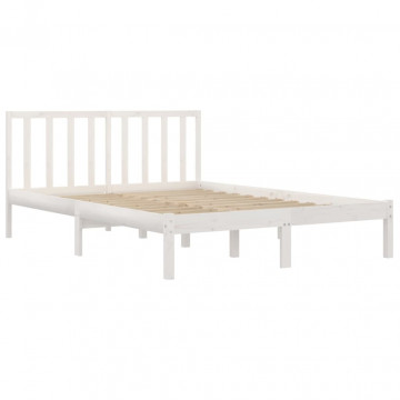 Cadru pat, alb, 140x190 cm, lemn masiv de pin - Img 4