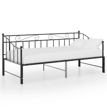 Cadru pat canapea extensibilă, negru, 90x200 cm, metal - Img 3