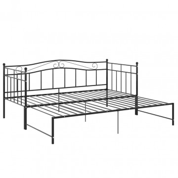 Cadru pat canapea extensibilă, negru, 90x200 cm, metal - Img 4