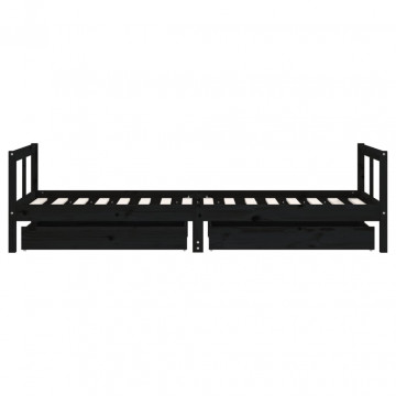 Cadru pat copii cu sertare, negru, 80x200 cm, lemn masiv de pin - Img 5