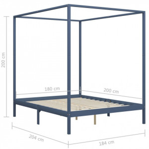 Cadru pat cu baldachin, gri, 180 x 200 cm, lemn masiv de pin - Img 6