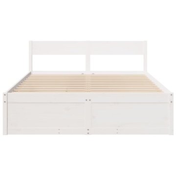 Cadru pat cu sertare, 140x200 cm, alb, lemn masiv pin - Img 4