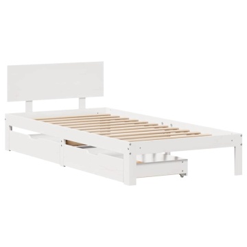 Cadru Pat cu Sertare Alb 100x200 cm Lemn Masiv Pin - Img 3