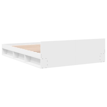 Cadru pat cu sertare alb extralucios 150x200 cm, lemn prelucrat - Img 5