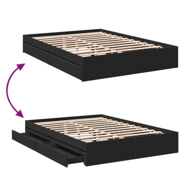 Cadru pat cu sertare negru extralucios 150x200cm lemn prelucrat - Img 6