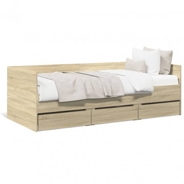 Cadru pat cu sertare, stejar sonoma, 75x190 cm lemn prelucrat - Img 1