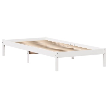 Cadru pat fără saltea, alb, 100x200 cm, lemn masiv pin - Img 6