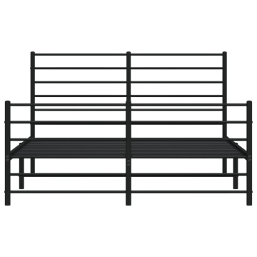 Cadru pat fără saltea, cu tăblie picioare negru 160x200cm metal - Img 5