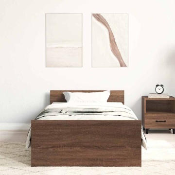 Cadru pat fără saltea stejar maro 100x200 cm lemn prelucrat - Img 3