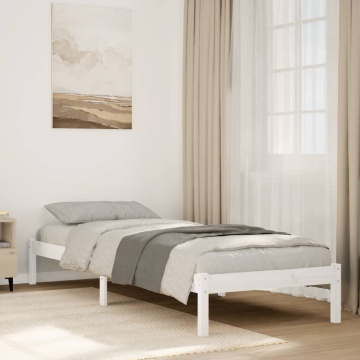Cadru pat foarte lung fără saltea alb 90x210 cm lemn masiv pin - Img 1