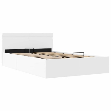 Cadru pat hidraulic cu ladă LED alb 120x200 cm piele ecologică - Img 3
