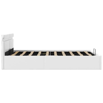 Cadru pat hidraulic cu ladă LED alb 120x200 cm piele ecologică - Img 6