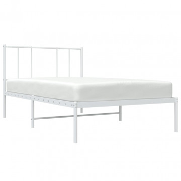 Cadru pat metalic cu tăblie, alb, 90x200 cm - Img 3