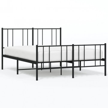 Cadru pat metalic cu tăblie de cap/picioare, negru, 140x190 cm - Img 2
