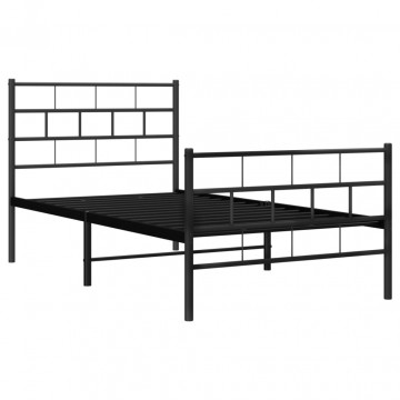 Cadru pat metalic cu tăblii de cap/picioare, negru, 75x190 cm - Img 4