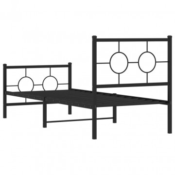 Cadru pat metalic cu tăblii de cap/picioare, negru, 75x190 cm - Img 6