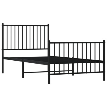 Cadru pat metalic cu tăblii de cap/picioare, negru, 90x190 cm - Img 3